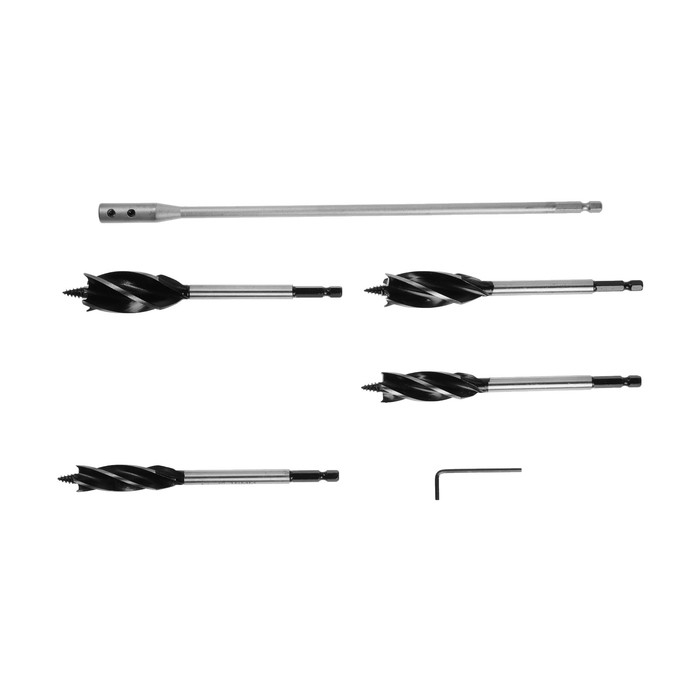 Набор сверл по дереву винтовых ТУНДРА, шестигранный хвост., с удлинителем, 16-25 мм, 5 шт. Набор сверл по дереву винтовых ТУНДРА, шестигранный хвост., с удлинителем, 16-25 мм, 5 шт.