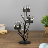 Подсвечник металл, стекло на 3 свечи "Ажурный с жемчугом" чёрный 29х15х11,5 см Подсвечник металл, стекло на 3 свечи "Ажурный с жемчугом" чёрный 29х15х11,5 см