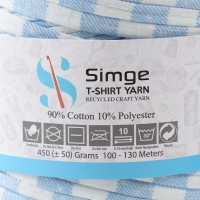 Трикотажная пряжа вторичная 90% хлопок,10% п/э, 100м/450&plusmn;50 гр (полосатик бело-голубой)