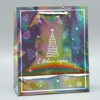 Пакет голографический &laquo;Подарочек&raquo;, ML 23 х 27 х 11.5 см, Новый год