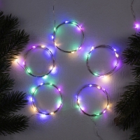 Набор гирлянд &laquo;Нить&raquo; 1 м роса, IP20, серебристая нить, 10 LED, свечение мульти, 3 режима, батарейки AG13х3 (в комплекте) , 5 шт.