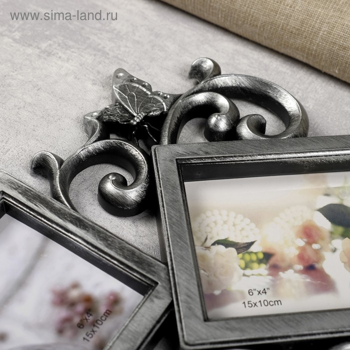 Фоторамка пластик на 9 фото 10х10, 10х15 см Фоторамка пластик на 9 фото 10х10, 10х15 см "Узоры" тёмное серебро 54х49 см