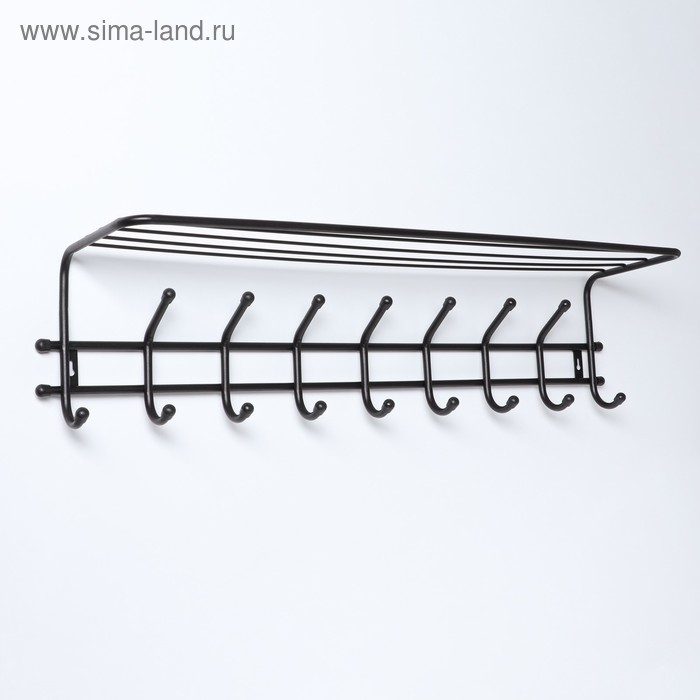 Вешалка настенная с полкой &laquo;Комфорт&raquo;, 9 крючков, цвет чёрный