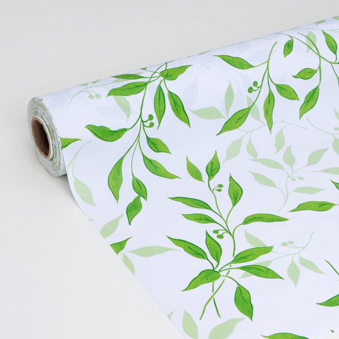 Клеёнка на стол Доляна &laquo;Листья&raquo;, на тканевой основе, ширина 137 см, рулон 20 м, толщина 0,22 мм, цвет белый