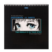 Скетчбук 240 х 240 мм, 40 листов чёрная бумага, 20 листов белая бумага, на гребне "Мир в твоих глазах", обложка мелованный картон, жёсткая подложка, блок 100/160 г/м&sup2;