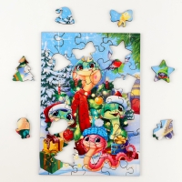 Пазлы фигурные деревянные на новый год &laquo;Змея.Зимние игры&raquo;, 44 элементов, символ года 2025