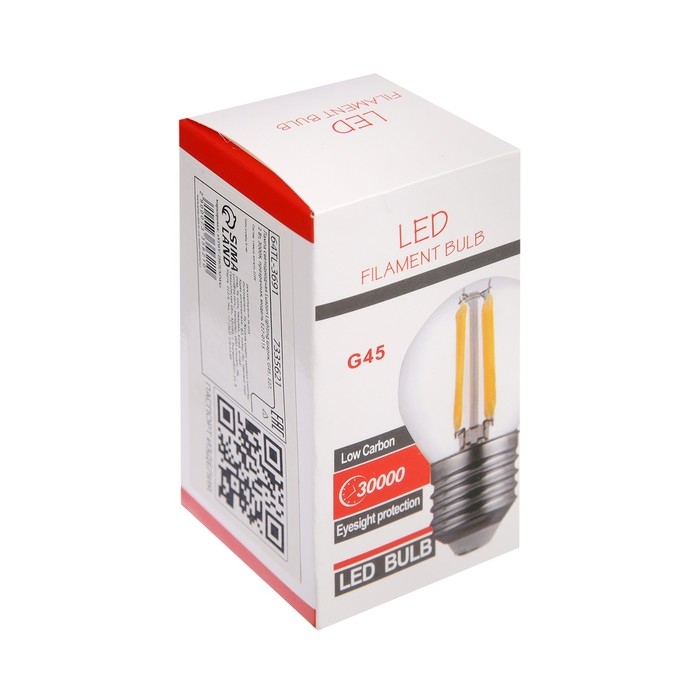 Лампа светодиодная Luazon Lighting шарик, G45 , E27, 2 Вт, 3000К, прозрачная Лампа светодиодная Luazon Lighting шарик, G45 , E27, 2 Вт, 3000К, прозрачная