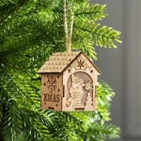 Ёлочная игрушка &laquo;Домик с Дедом Морозом с мешком&raquo;, от батареек, свечение тёплое белое