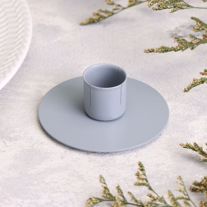 Подсвечник "Круг" металл на 1 свечу, 7х3 см, серый