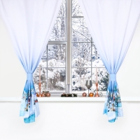 Комплект штор д/кухни с подхватами "Рождественский вечер" 145х180см-2 шт., 100% п/э Комплект штор д/кухни с подхватами "Рождественский вечер" 145х180см-2 шт., 100% п/э