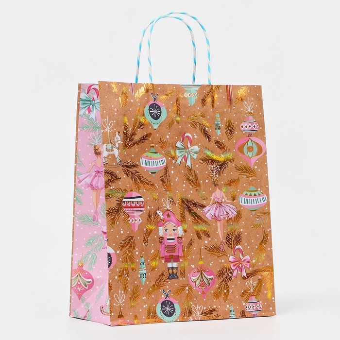 Новый год. Пакет бумажный подарочный новогодний крафт "Щелкунчик" 26 х 32 х 12 см.