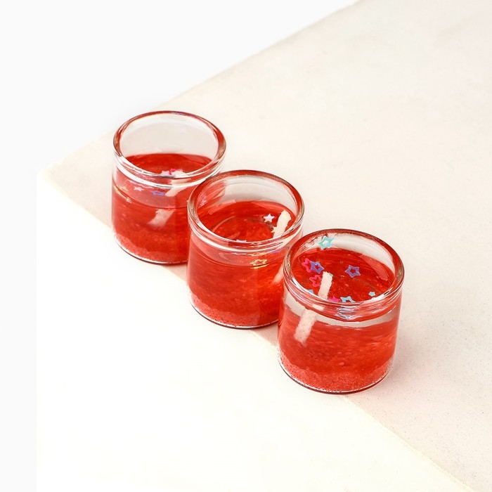 Свечи гелевые новогодние &laquo;С Новым годом!&raquo; на Новый год на Новый год, 3 шт, красные, 2,5 х2,5 х 2,5 см