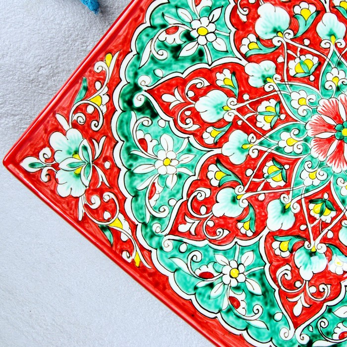 Ляган Риштанская Керамика Ляган Риштанская Керамика "Узоры", 33 см, квадратный, красный