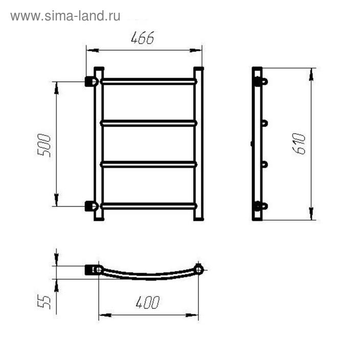 Полотенцесушитель водяной ТЕРА "Лидер", 500х400 мм, боковое подключение, 4 перекладины