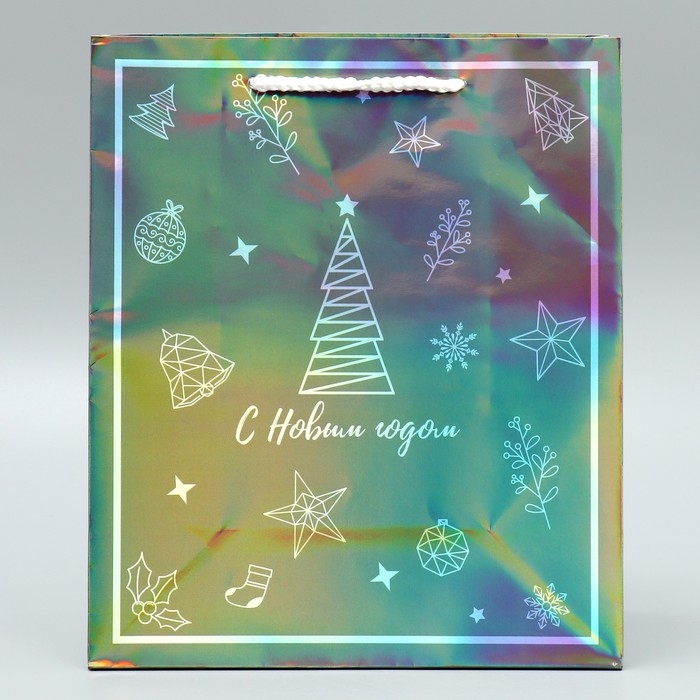 Пакет голографический «Подарочек», ML 23 х 27 х 11.5 см, Новый год Пакет голографический «Подарочек», ML 23 х 27 х 11.5 см, Новый год