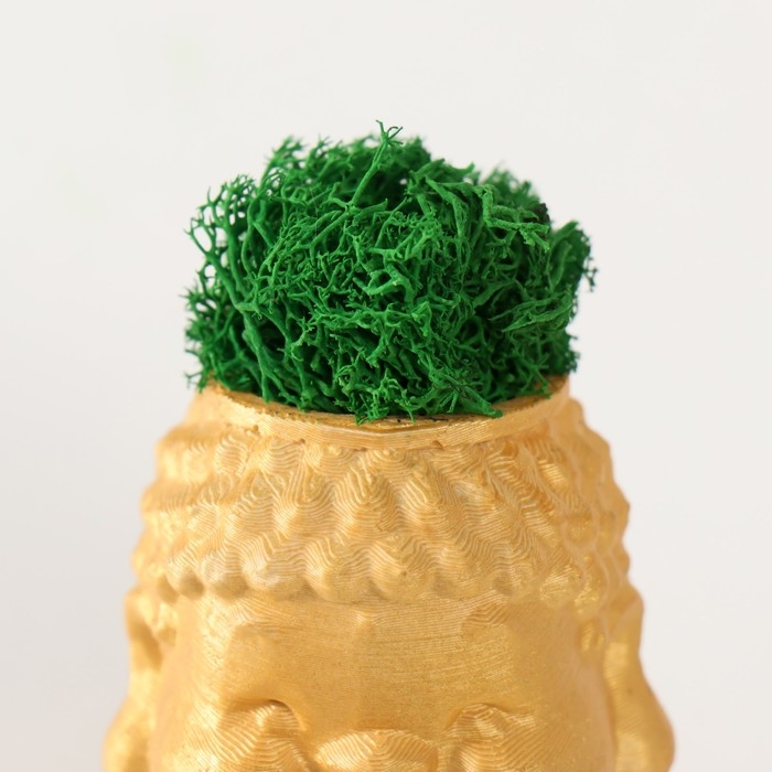 Кашпо бетонное "Будда" 5,5х6,5х7см золотой со мхом (мох зеленый стабилизированный)