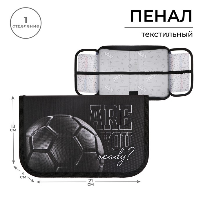 Пенал 1 секция, 130 х 210 х 40 мм, 2 откидные планки, тканевый, Calligrata TOP, Content Пенал 1 секция, 130 х 210 х 40 мм, 2 откидные планки, тканевый, Calligrata TOP, Content "Мяч"