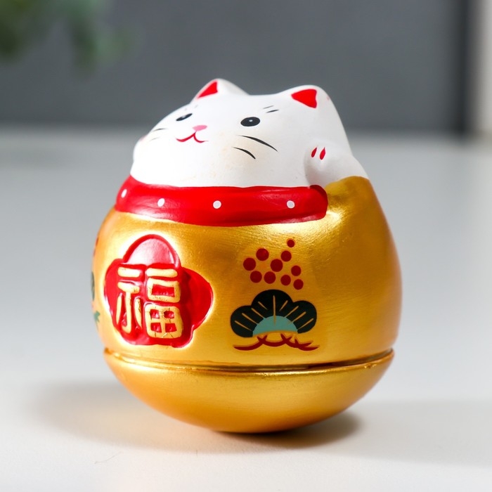 Сувенир неваляшка керамика Сувенир неваляшка керамика "Манэки-нэко в бочонке"МИКС 5х5х6 см