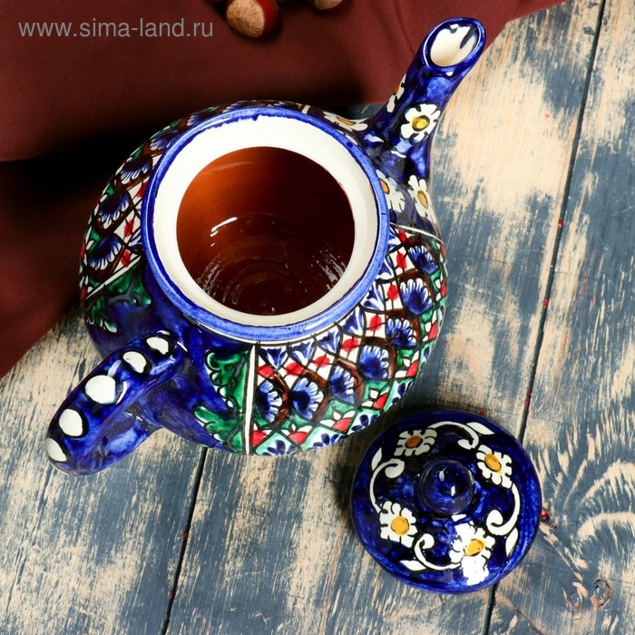 Чайник Риштанская Керамика "Узоры", 700 мл, синий