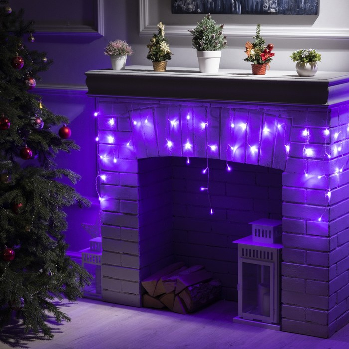 Гирлянда &laquo;Бахрома&raquo; 3 &times; 0.5 м, IP20, прозрачная нить, 80 LED, свечение фиолетовое, 8 режимов, 220 В