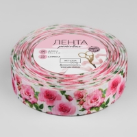 Лента репсовая &laquo;Розы&raquo;, 25 мм, 18 &plusmn; 1 м, цвет белый/розовый