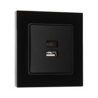 Розетка с USB-A + USB-C разъёмами, 2.1 A, 5В, TOT Glossy Glass, скрытая, стекло, черная Розетка с USB-A + USB-C разъёмами, 2.1 A, 5В, TOT Glossy Glass, скрытая, стекло, черная