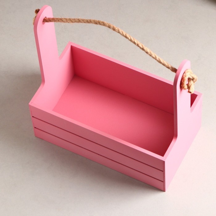 Кашпо деревянное 25.5&times;15&times;30 см "Аром", ручка канат, Розовый Коралл