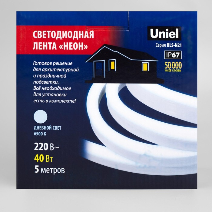 Гибкий неон Uniel 8 × 16 мм, IP67, 5 м, SMD2835, 120 LED/м, 220 В, свечение белое Гибкий неон Uniel 8 × 16 мм, IP67, 5 м, SMD2835, 120 LED/м, 220 В, свечение белое