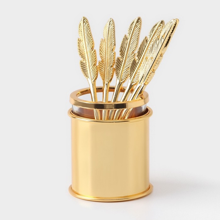 Набор ложек на подставке &laquo;Авалон. Перо&raquo;, 5,5&times;5,5&times;7,5 см, 6 шт, цвет золотой