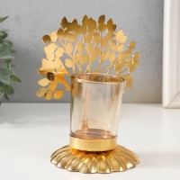 Подсвечник металл, стекло на 1 свечу "Дерево с листьями" d=4,7 см, золото 14,7х9,3х15 см Подсвечник металл, стекло на 1 свечу "Дерево с листьями" d=4,7 см, золото 14,7х9,3х15 см