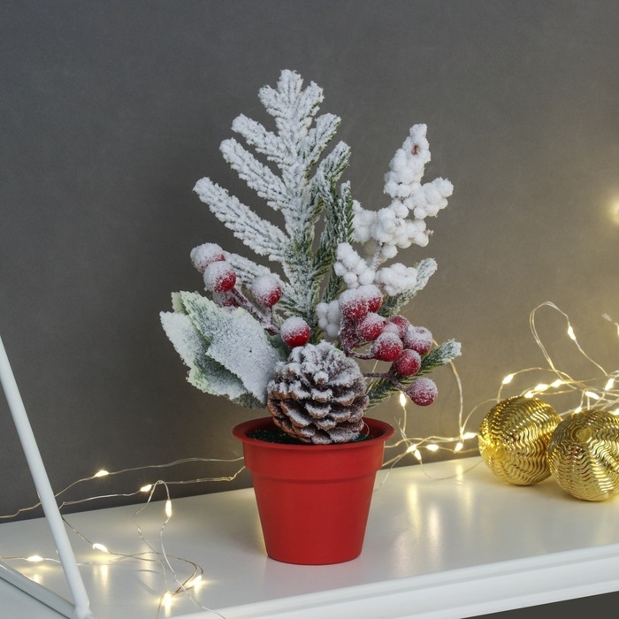 Декор Декор "Яркий праздник, в горшочке" снег ёлка, 24х7 см