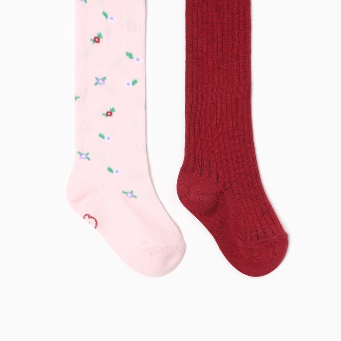 Набор колготок Крошка Я Flowers, рост 98-104 см, розовый/бордовый