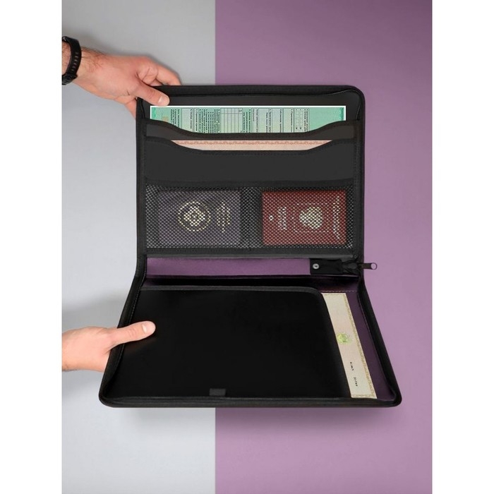 Папка на молнии А4, 2 отделения, Calligrata, 350 х 282 х 33 мм, пластик, 4 кармана, бизнес-класс, сиреневый металлик Папка на молнии А4, 2 отделения, Calligrata, 350 х 282 х 33 мм, пластик, 4 кармана, бизнес-класс, сиреневый металлик