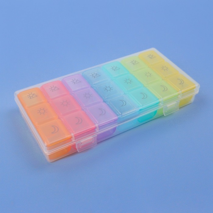 Таблетница - органайзер &laquo;Неделька&raquo;, съёмные ячейки, утро/день/вечер, 17,4 &times; 8,2 &times; 2,5 см, 7 контейнеров по 3 секции, разноцветная