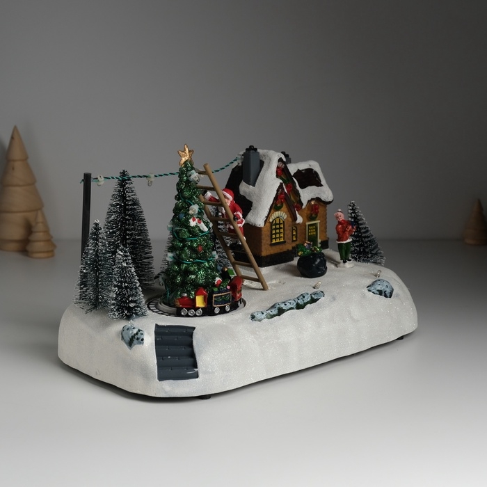 Сувенир пластик световой Сувенир пластик световой "Дед Мороз украшает ёлочку" крутится 26,5х16х17,5 см