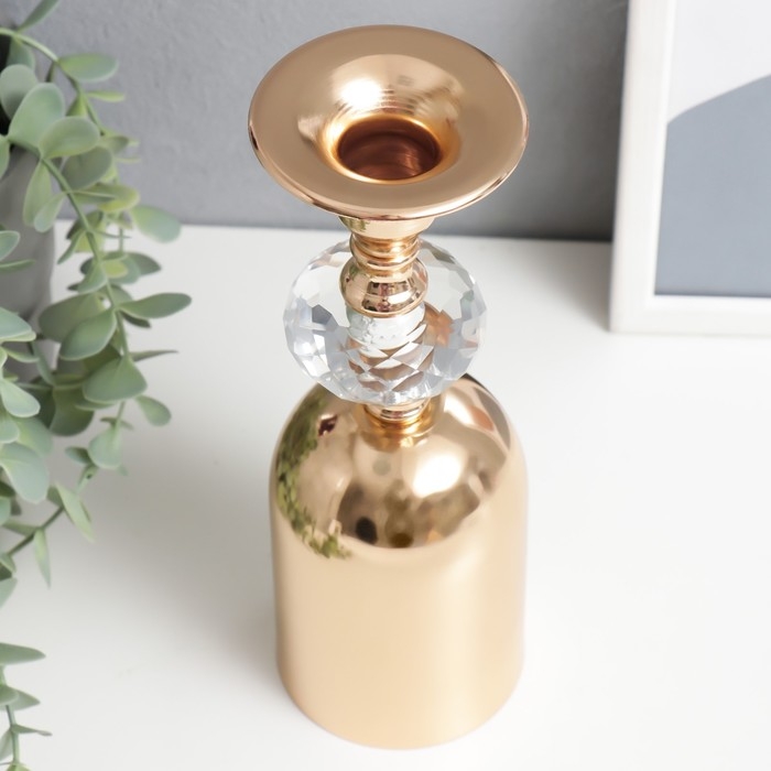 Подсвечник металл, акрил на 1 свечу "Перевёрнутый бокал с кристаллом" золото 24х7,5х7,5 см