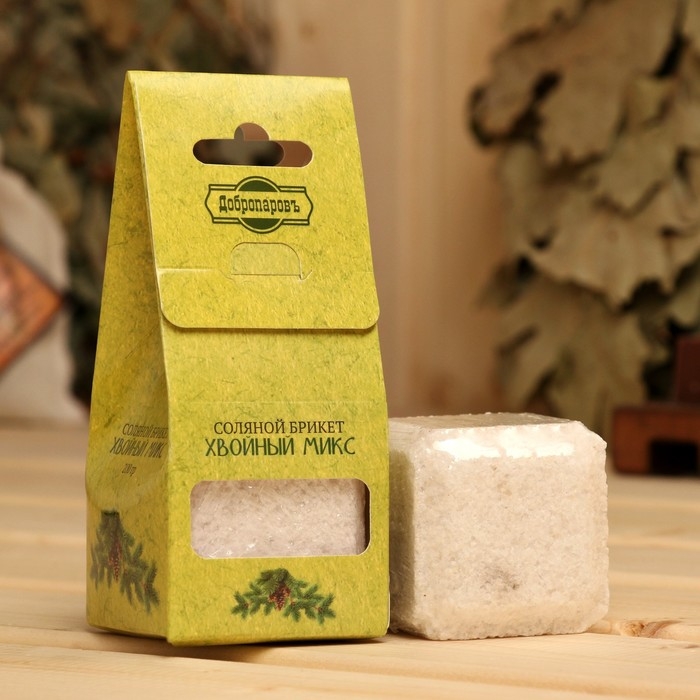 Соляной брикет куб Соляной брикет куб "Хвойный микс" 200 г "Добропаровъ" пихта, сосна, ель