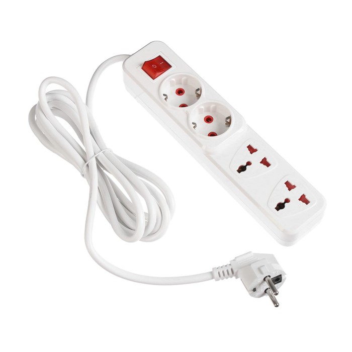 Удлинитель Luazon Lighting, 2 евро+2 унив.роз., 3 м, 2200 Вт, 2х0.5 мм2, с выкл., белый Удлинитель Luazon Lighting, 2 евро+2 унив.роз., 3 м, 2200 Вт, 2х0.5 мм2, с выкл., белый