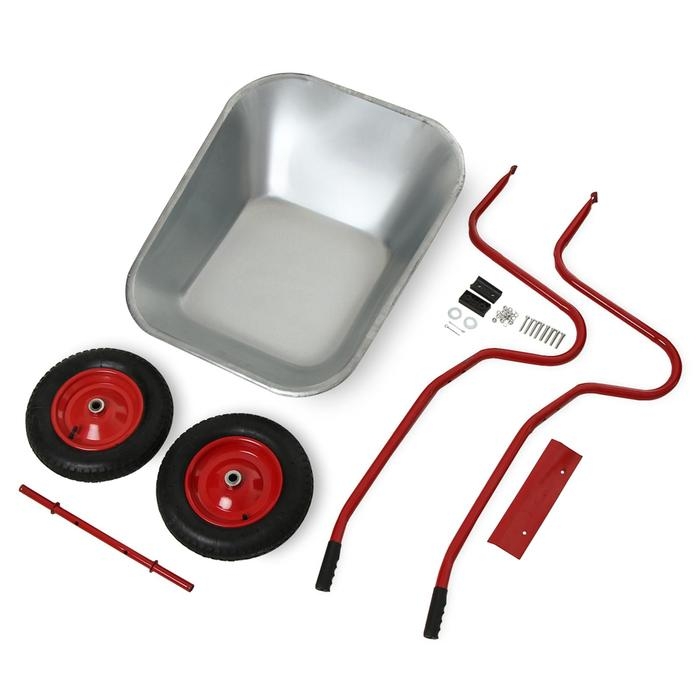 Тачка садовая, двухколёсная: груз/п 120 кг, объём 85 л, красные ручки Тачка садовая, двухколёсная: груз/п 120 кг, объём 85 л, красные ручки