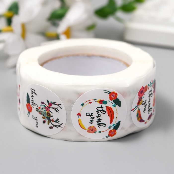 Наклейка бумага "Этно" d=2,5 см 500 шт в рулоне 3х6,5х6,5 см