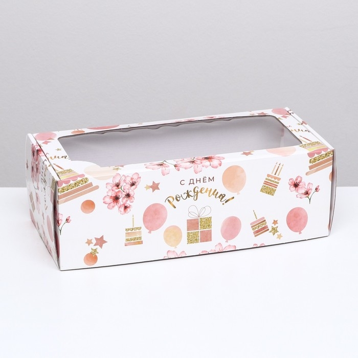 Коробка самосборная, с окном, Коробка самосборная, с окном, "С днём рождения" 16 х 35 х 12 см набор 5 шт