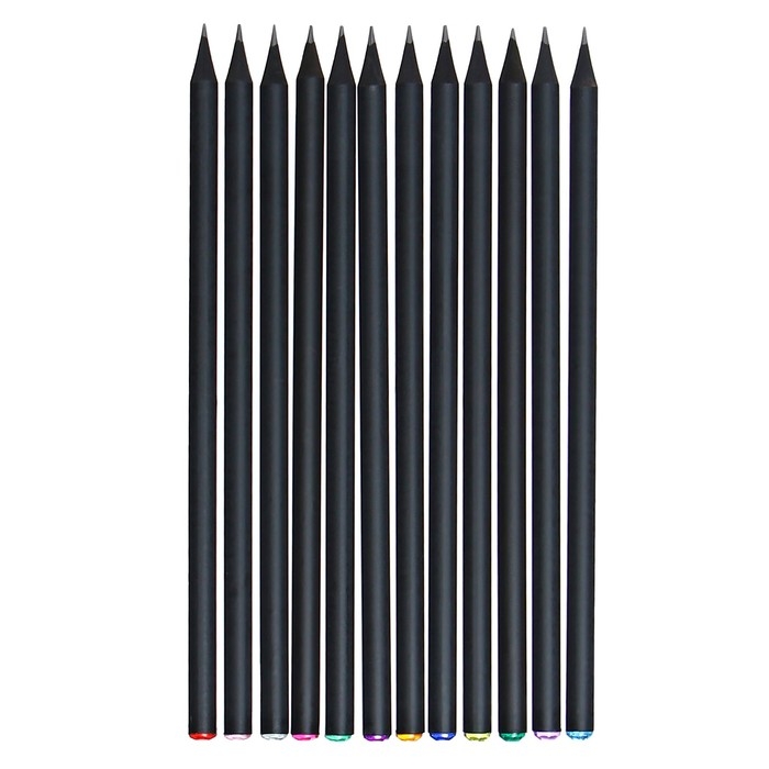 Набор карандашей чернографитных 72 штуки, НВ корпус черный заточенный со стразой Набор карандашей чернографитных 72 штуки, НВ корпус черный заточенный со стразой