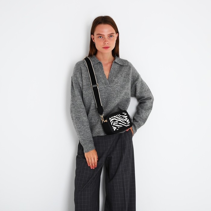 Сумка кросс-боди на молнии, цвет чёрный/белый