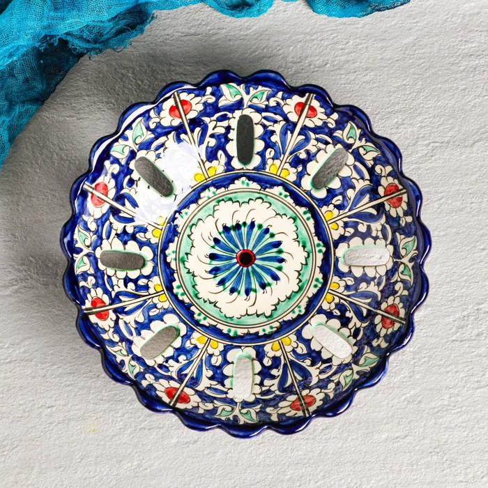 Фруктовница Риштанская Керамика Фруктовница Риштанская Керамика "Узоры", 23 см, синяя