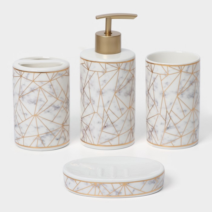 Набор аксессуаров для ванной комнаты &laquo;Лофт&raquo;, 4 предмета (дозатор 250 мл, мыльница, 2 стакана), цвет белый