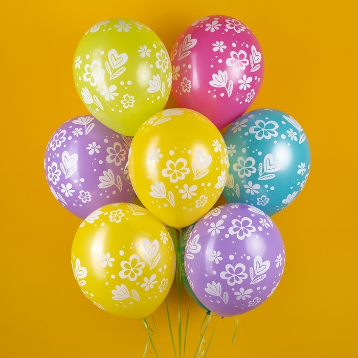 Шар латексный 12" &laquo;Цветочки&raquo;, ассорти, пастель, 5 ст., набор 25 шт., МИКС