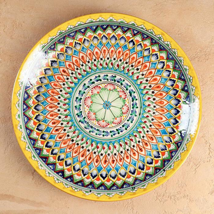 Ляган Риштанская Керамика Ляган Риштанская Керамика "Узоры", 36 см, жёлтый