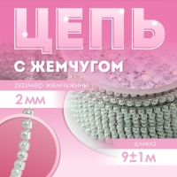 Цепь с жемчугом, металл, пластик, 2 мм, SS6, 9 ± 1 м, цвет бирюзовый Цепь с жемчугом, металл, пластик, 2 мм, SS6, 9 ± 1 м, цвет бирюзовый