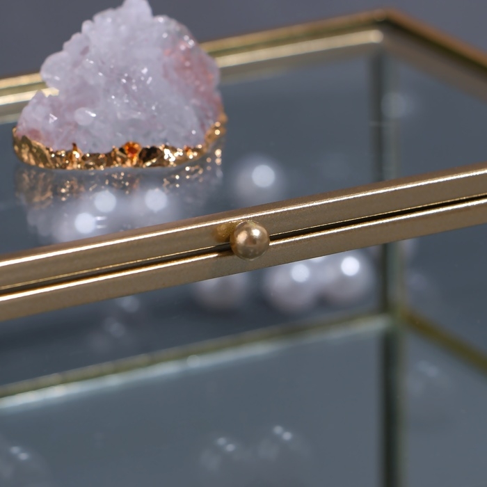 Органайзер для хранения &laquo;MOUNTAINS&raquo;, с крышкой, стеклянный, с зеркальным дном, 1 секция, 14,5 &times; 8,5 &times; 6 см, цвет прозрачный/медный