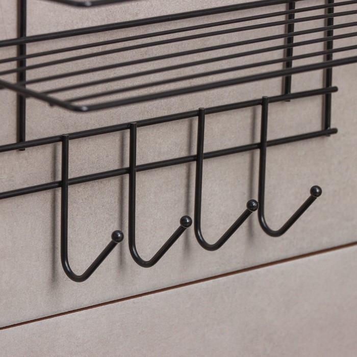Полка для ванной прямая, 4 крючка, 33&times;12,5&times;21см, цвет чёрный